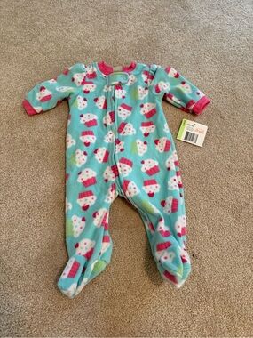 Child of Mine by Carter's Cupcake Print Fleece One-Piece - Aqua/Pink